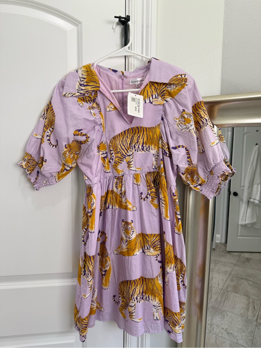 Virgo LSU Lilac Mini Dress with Yellow Tiger Print